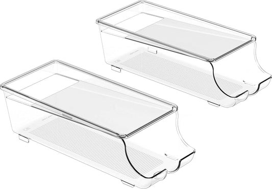 Auto-Rolling Beverage Can Organizer for Fridge, Clear Front-Loading Soda Dispenser with Smooth Glide Design, Space-Saving Refrigerator Storage Bins