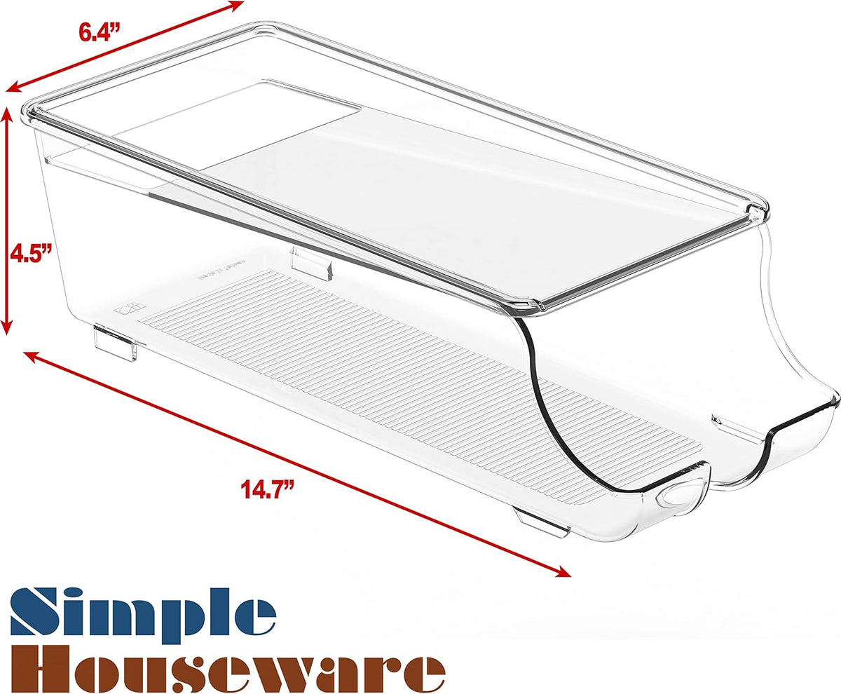 Auto-Rolling Beverage Can Organizer for Fridge, Clear Front-Loading Soda Dispenser with Smooth Glide Design, Space-Saving Refrigerator Storage Bins