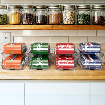 Auto-Rolling Beverage Can Organizer for Fridge, Clear Front-Loading Soda Dispenser with Smooth Glide Design, Space-Saving Refrigerator Storage Bins