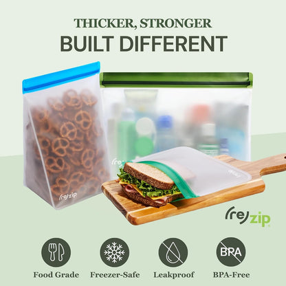 ( Reusable Stand-Up Food Storage Bags, Leakproof, 5-Piece, Multicolor