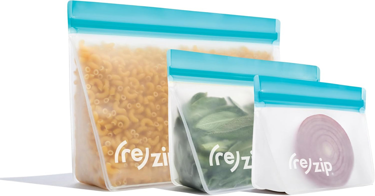 ( Reusable Stand-Up Food Storage Bags, Leakproof, 5-Piece, Multicolor