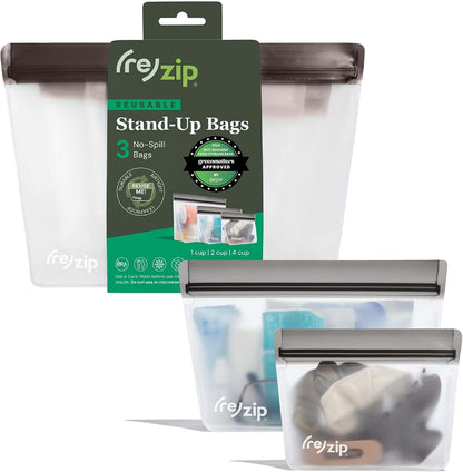 ( Reusable Stand-Up Food Storage Bags, Leakproof, 5-Piece, Multicolor