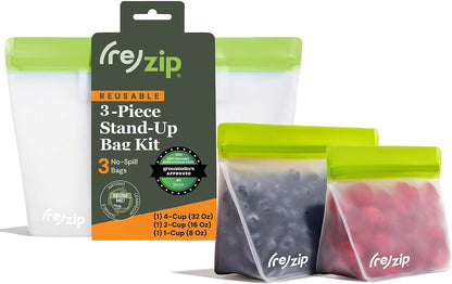 ( Reusable Stand-Up Food Storage Bags, Leakproof, 5-Piece, Multicolor