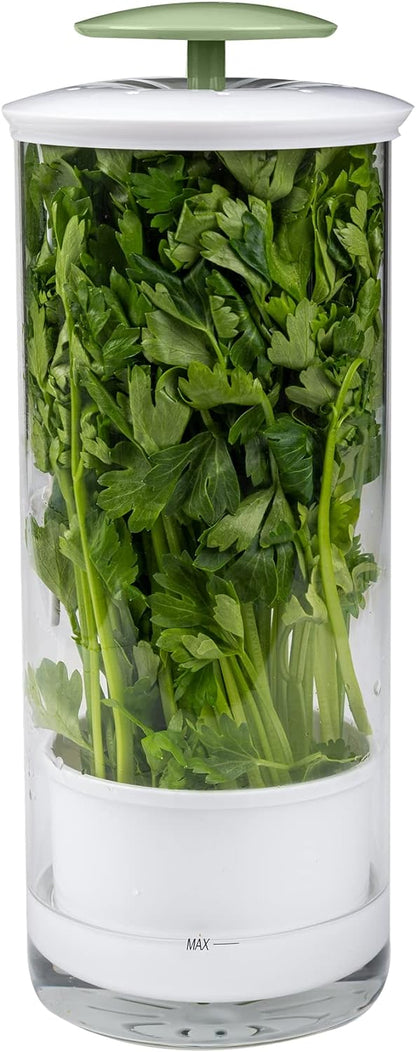 Herb Keeper Preserver, Designed for Optimum Breathable Airflow for Maximum Freshness, Water Line Ensures the Use of the Right Amount of Water, Stores in your Refrigerator