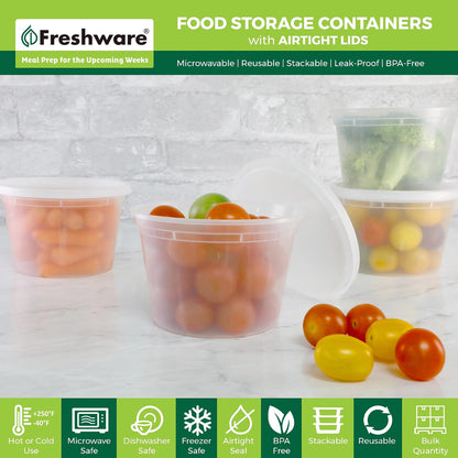 Food Storage Containers 16 oz Plastic Deli Containers with Lids, Slime, Soup, Meal Prep Containers | BPA Free | Stackable | Leakproof | Microwave/Dishwasher/Freezer Safe
