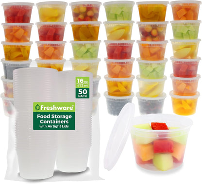 Food Storage Containers 16 oz Plastic Deli Containers with Lids, Slime, Soup, Meal Prep Containers | BPA Free | Stackable | Leakproof | Microwave/Dishwasher/Freezer Safe
