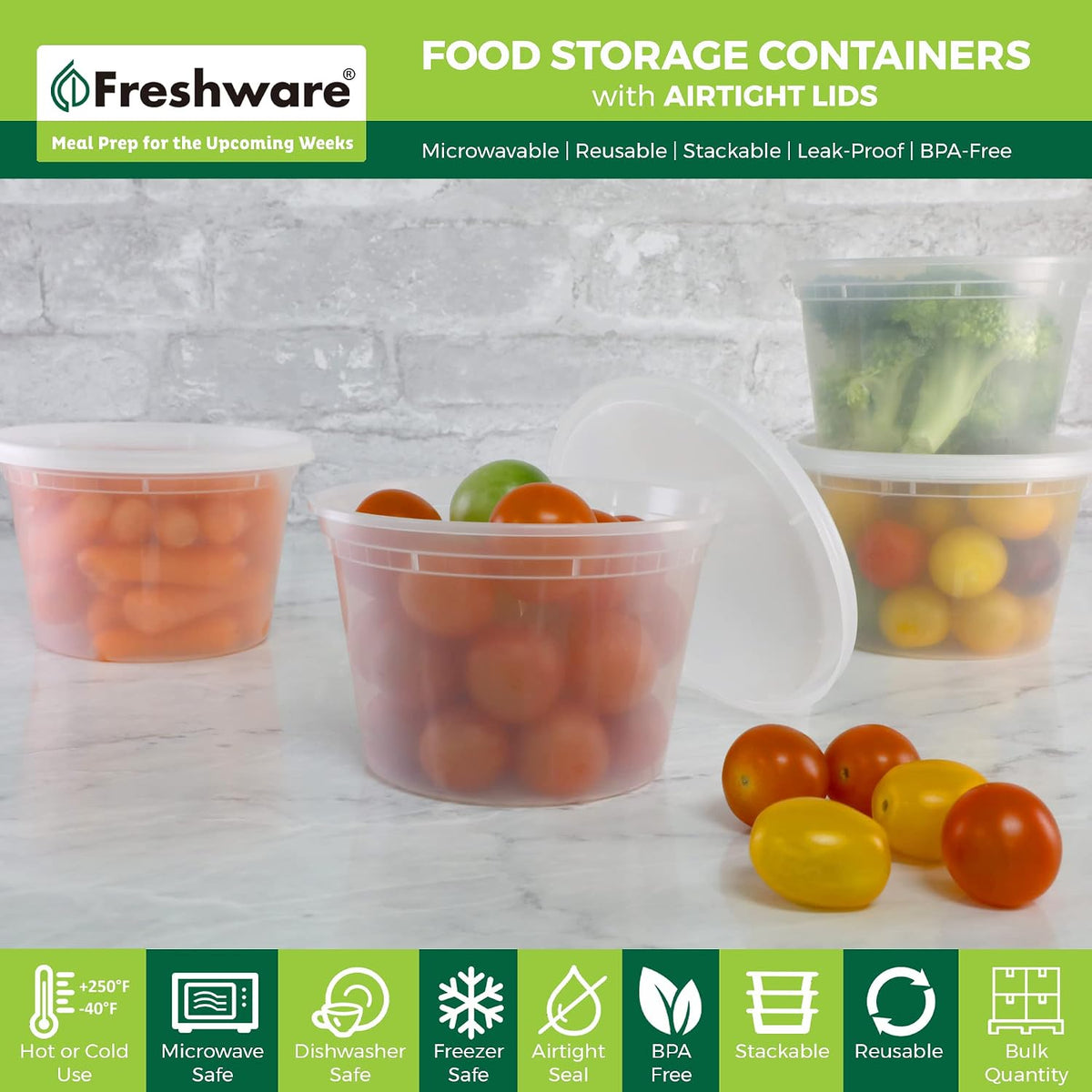 Food Storage Containers 16 oz Plastic Deli Containers with Lids, Slime, Soup, Meal Prep Containers | BPA Free | Stackable | Leakproof | Microwave/Dishwasher/Freezer Safe