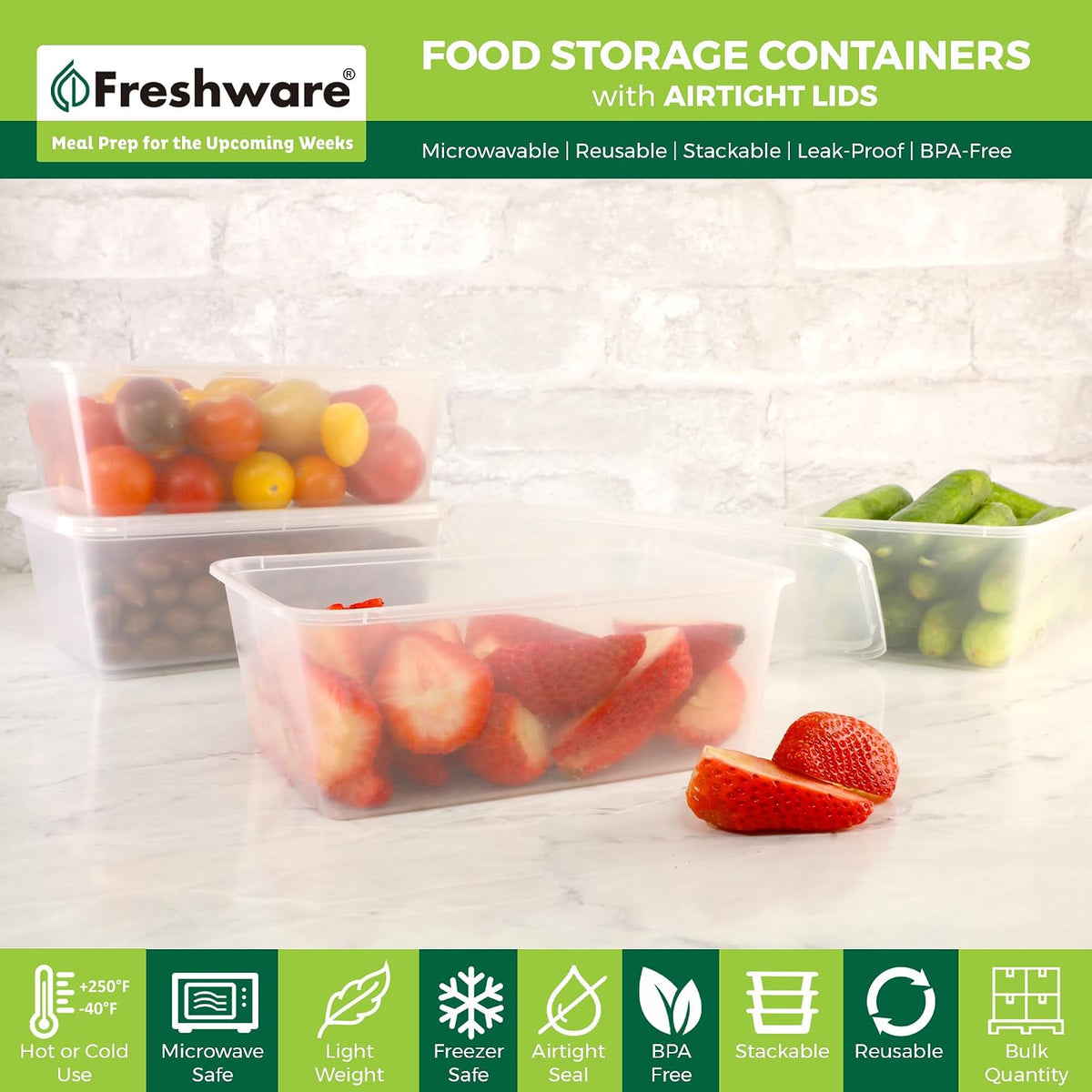 Food Storage Containers 16 oz Plastic Deli Containers with Lids, Slime, Soup, Meal Prep Containers | BPA Free | Stackable | Leakproof | Microwave/Dishwasher/Freezer Safe