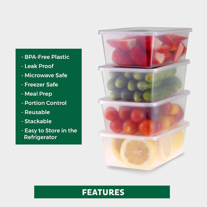 Food Storage Containers 16 oz Plastic Deli Containers with Lids, Slime, Soup, Meal Prep Containers | BPA Free | Stackable | Leakproof | Microwave/Dishwasher/Freezer Safe