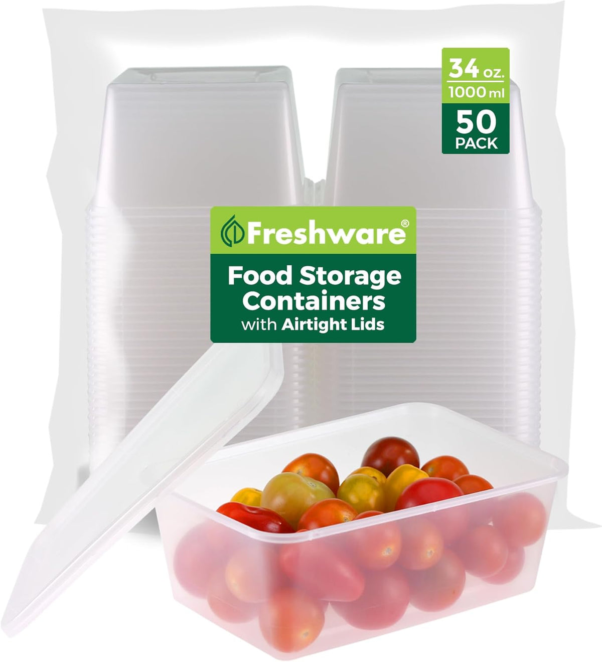 Food Storage Containers 16 oz Plastic Deli Containers with Lids, Slime, Soup, Meal Prep Containers | BPA Free | Stackable | Leakproof | Microwave/Dishwasher/Freezer Safe