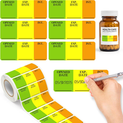300Pcs Opened & Expiration Date Labels for Medical, Food & Lab Use, Fluoro Green Yellow Orange Permanent Paper Write-on Small Stickers for Hospital Pharmacy Refrigerator Freezer Vial Containers