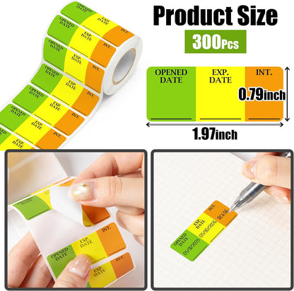 300Pcs Opened & Expiration Date Labels for Medical, Food & Lab Use, Fluoro Green Yellow Orange Permanent Paper Write-on Small Stickers for Hospital Pharmacy Refrigerator Freezer Vial Containers