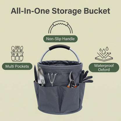 Cleaning caddy with Handle,17L Foldable collapsible bucket 600D Oxford Fabric, 6 Pockets Portable Multi-Use Organiser for Home, Garden, Camping,Grey