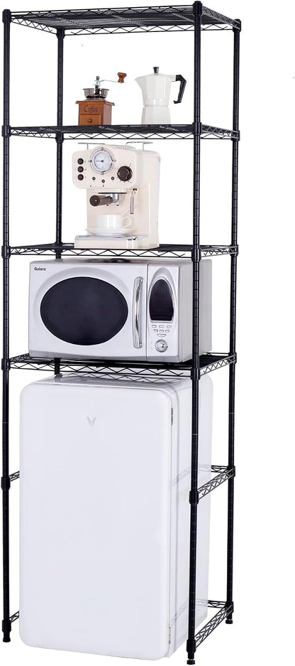 4 Tier Mini Fridge Shelf with Storage for Dorm, White | Mini Fridge Storage Shelf, Microwave Stand, Adjustable Height Organizer, For Dorm, For Kitchen