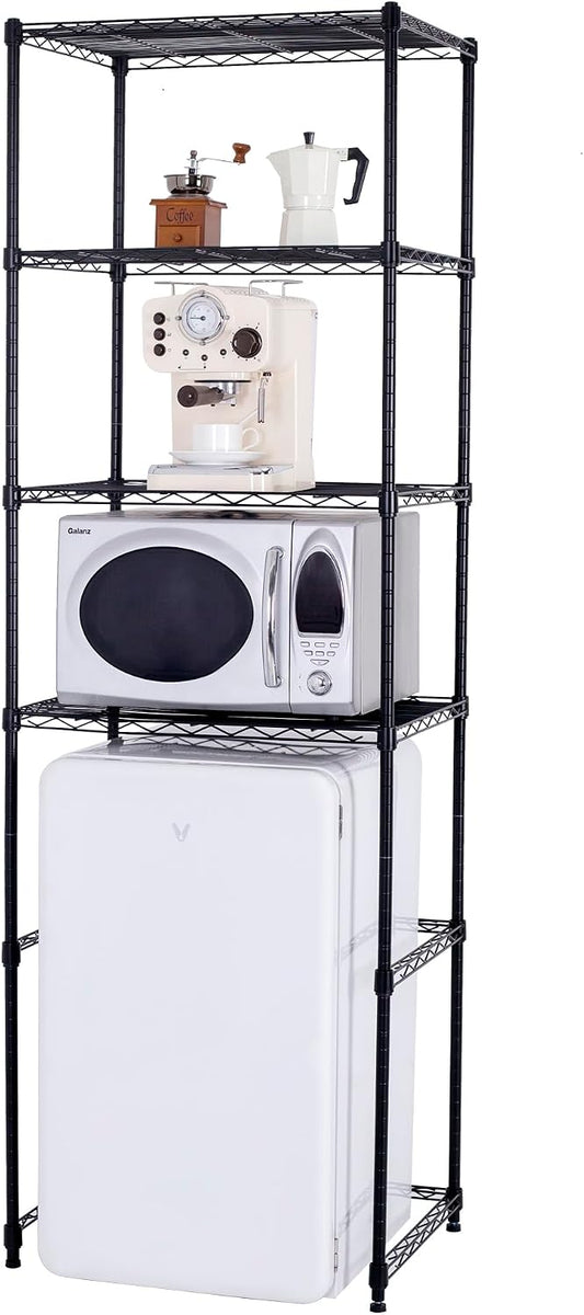 4 Tier Mini Fridge Shelf with Storage for Dorm, White | Mini Fridge Storage Shelf, Microwave Stand, Adjustable Height Organizer, For Dorm, For Kitchen