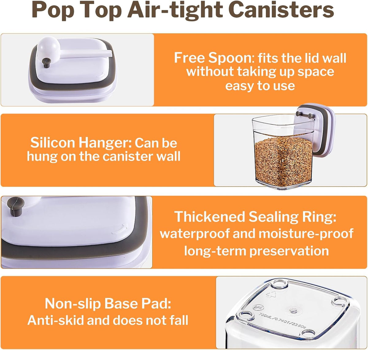 Pop Airtight Food Storage Containers, 8-Piece Canister Set with Lids