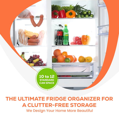 Fridge Organizer for Drinks, Upgraded Design of Fridge Can Organizer with Larger Stopper Height. Width Adjustable Automatic Can Holders for Fridge with Lock. Holds 10 Cans (2 Rows, White)
