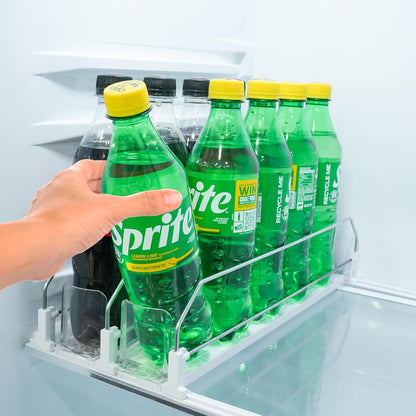 Fridge Organizer for Drinks, Upgraded Design of Fridge Can Organizer with Larger Stopper Height. Width Adjustable Automatic Can Holders for Fridge with Lock. Holds 10 Cans (2 Rows, White)