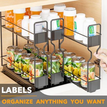 Pull Out Spice Rack Organizer for Cabinet, Heavy Duty Slide Out Seasoning Kitchen Organizer, Cabinet Organizer, with Labels, 5.2" W x10.75 D x10 H, 2 Drawers 2-Tier