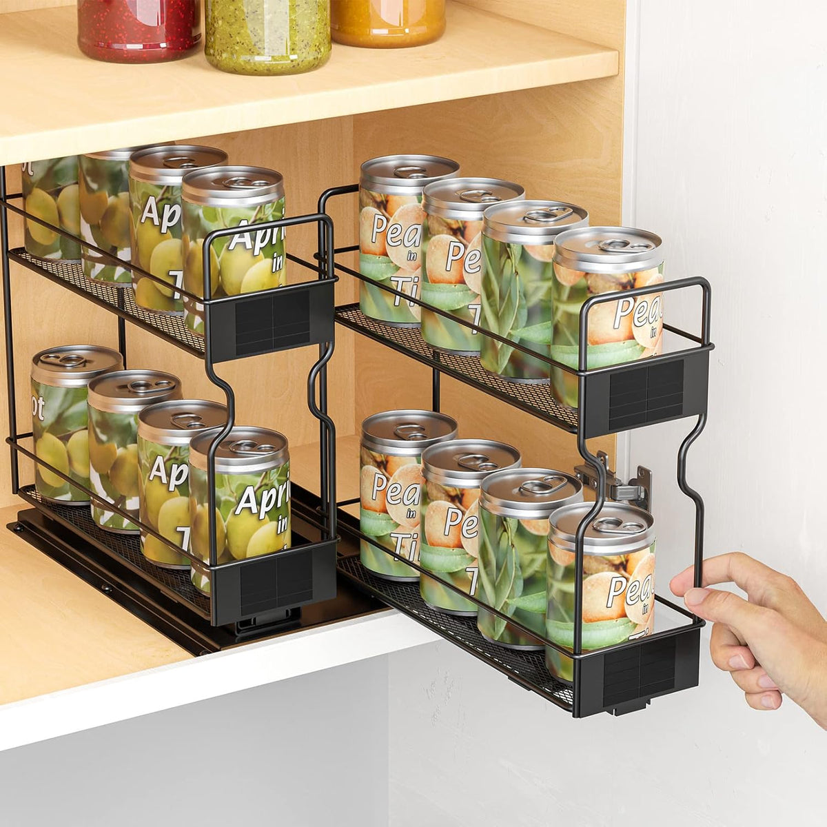 Pull Out Spice Rack Organizer for Cabinet, Heavy Duty Slide Out Seasoning Kitchen Organizer, Cabinet Organizer, with Labels, 5.2" W x10.75 D x10 H, 2 Drawers 2-Tier