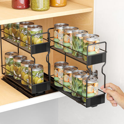 Pull Out Spice Rack Organizer for Cabinet, Heavy Duty Slide Out Seasoning Kitchen Organizer, Cabinet Organizer, with Labels, 5.2" W x10.75 D x10 H, 2 Drawers 2-Tier