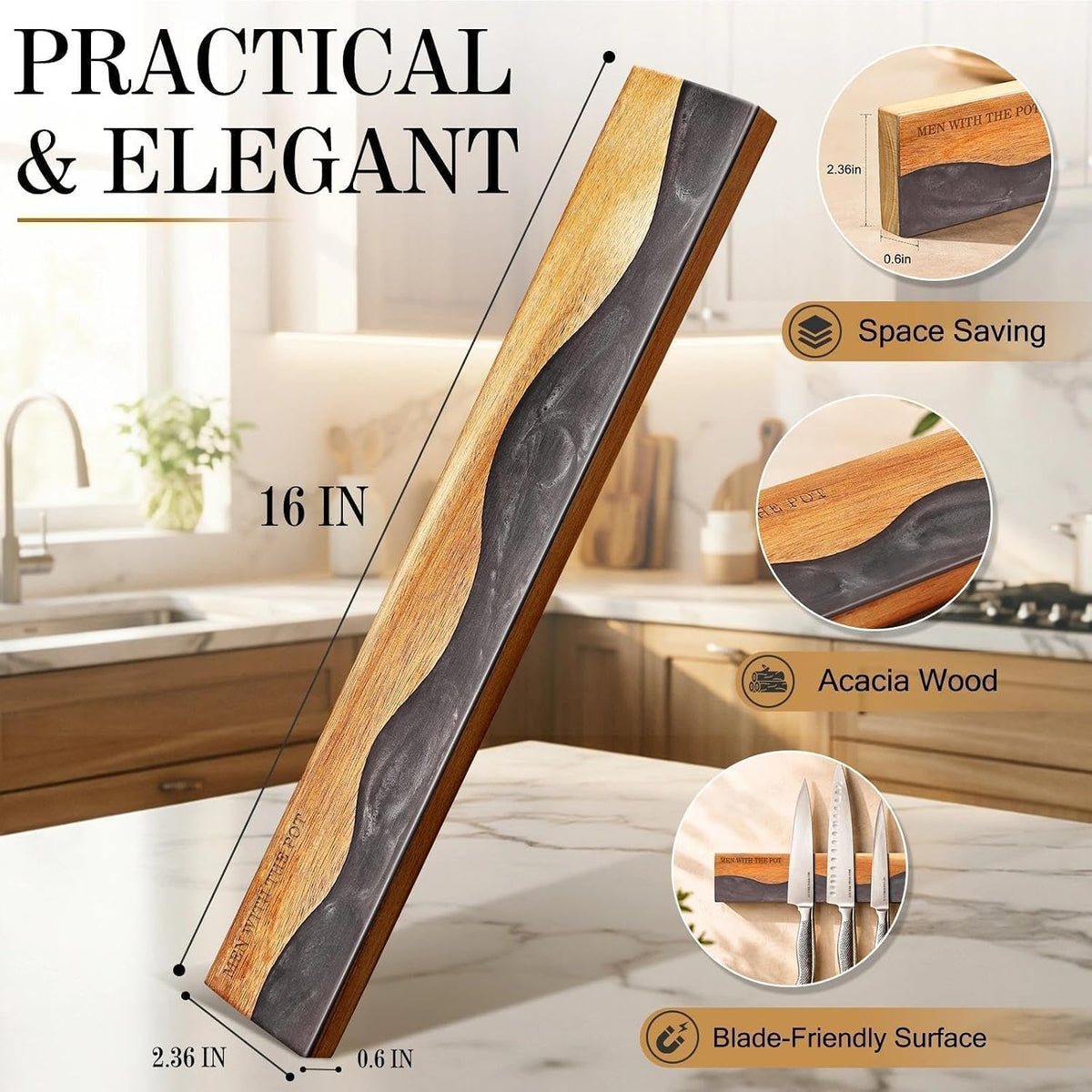 16" Magnetic Knife Holder for Wall, Magnetic Knife Strips
