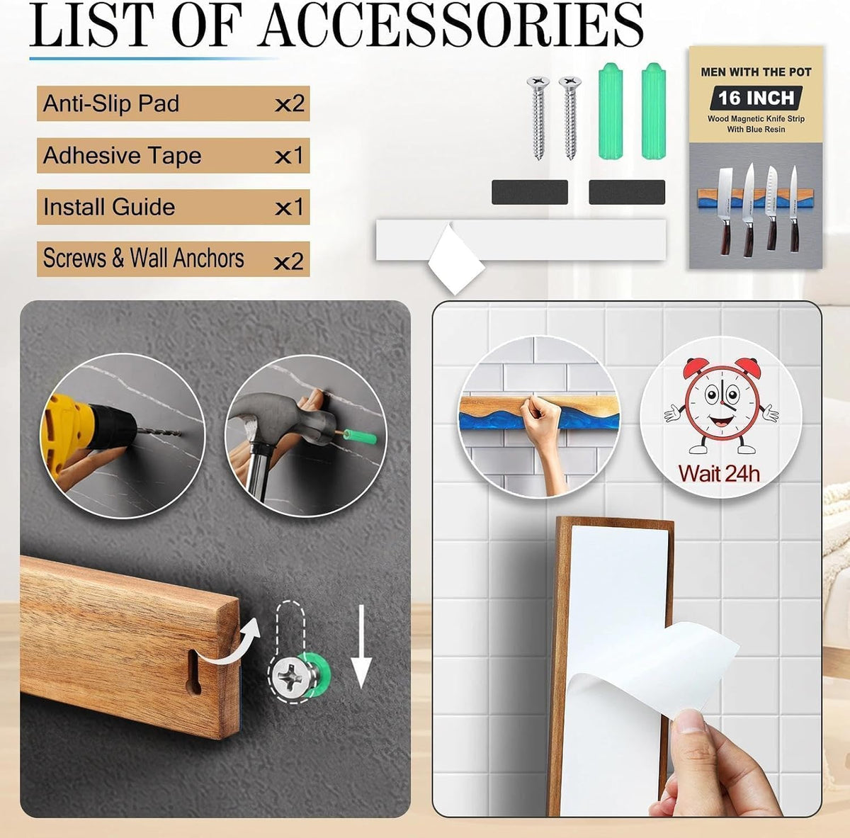 16" Magnetic Knife Holder for Wall, Magnetic Knife Strips