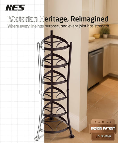 264 Lbs Capacity Freestanding Pot Rack, 6-Tier Cast Iron Cookware Stand with 6 Hooks, Pots and Pans Storage Tower for Kitchen Corner, Stable Base, Anti-tip Strap & Floor Protectors, Black