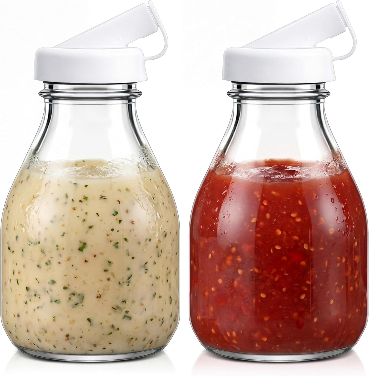 2 Pcs 16 oz Glass Salad Dressing Bottles with Dual Lid Pour Spout