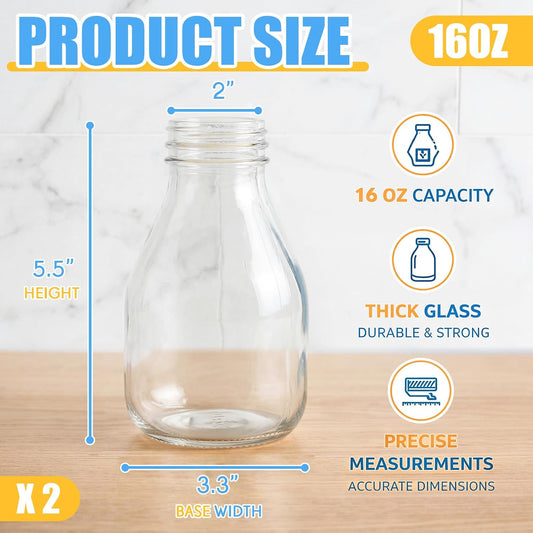 2 Pcs 16 oz Glass Salad Dressing Bottles with Dual Lid Pour Spout