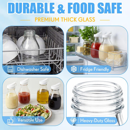2 Pcs 16 oz Glass Salad Dressing Bottles with Dual Lid Pour Spout