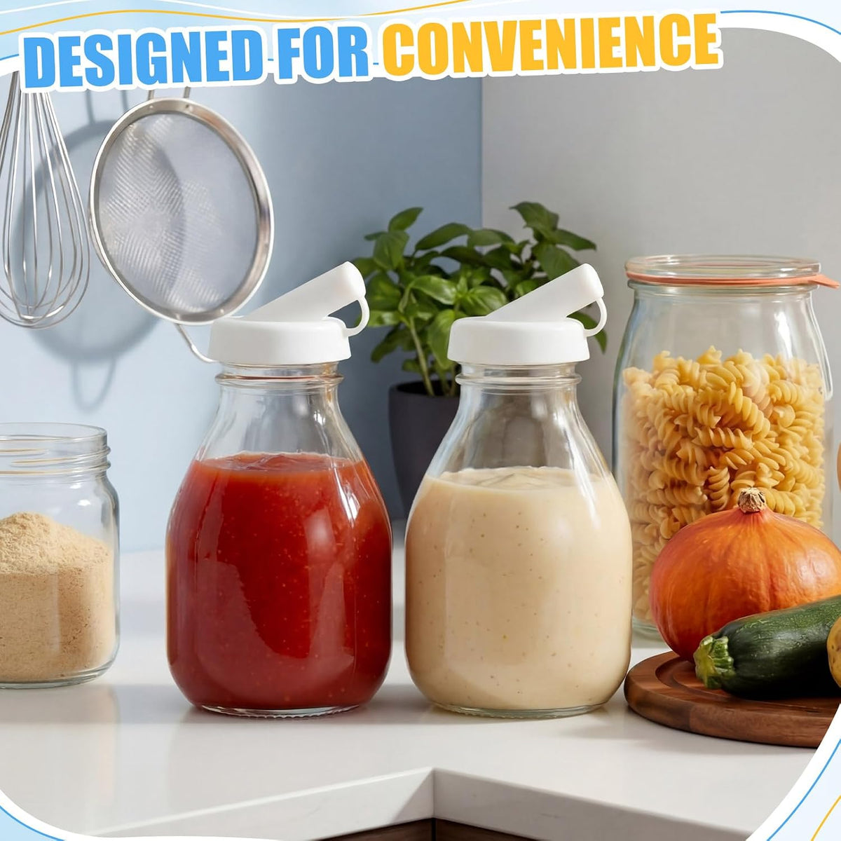 2 Pcs 16 oz Glass Salad Dressing Bottles with Dual Lid Pour Spout