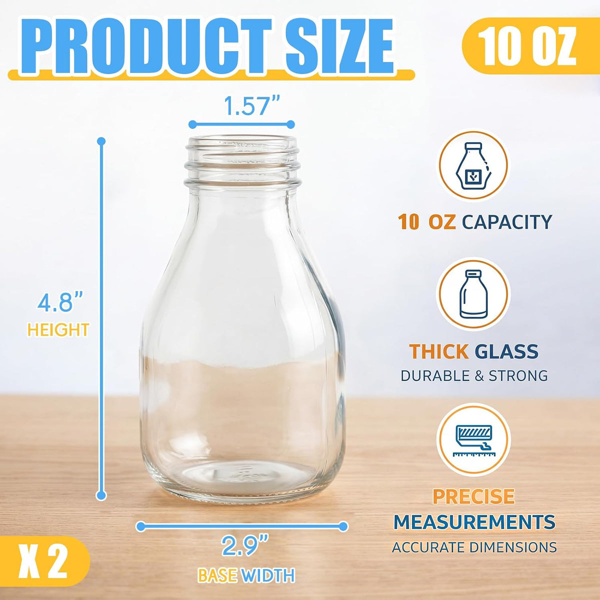 2 Pcs 16 oz Glass Salad Dressing Bottles with Dual Lid Pour Spout