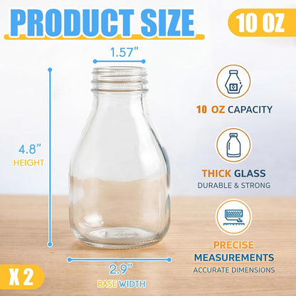 2 Pcs 16 oz Glass Salad Dressing Bottles with Dual Lid Pour Spout