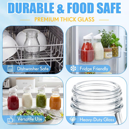 2 Pcs 16 oz Glass Salad Dressing Bottles with Dual Lid Pour Spout