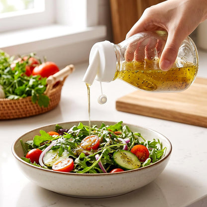 2 Pcs 16 oz Glass Salad Dressing Bottles with Dual Lid Pour Spout