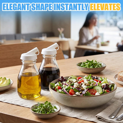 2 Pcs 16 oz Glass Salad Dressing Bottles with Dual Lid Pour Spout