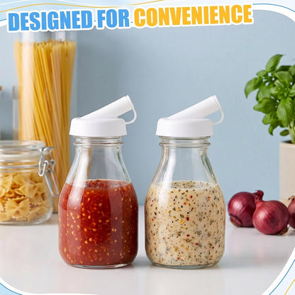 2 Pcs 16 oz Glass Salad Dressing Bottles with Dual Lid Pour Spout