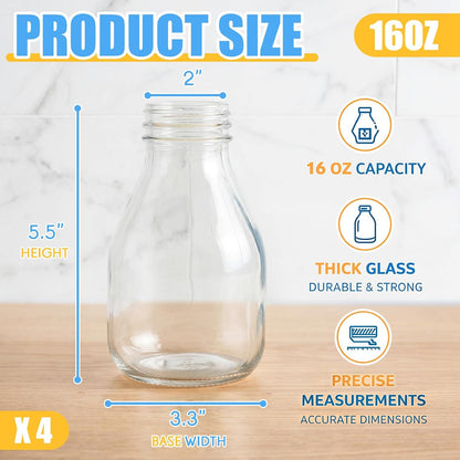 2 Pcs 16 oz Glass Salad Dressing Bottles with Dual Lid Pour Spout