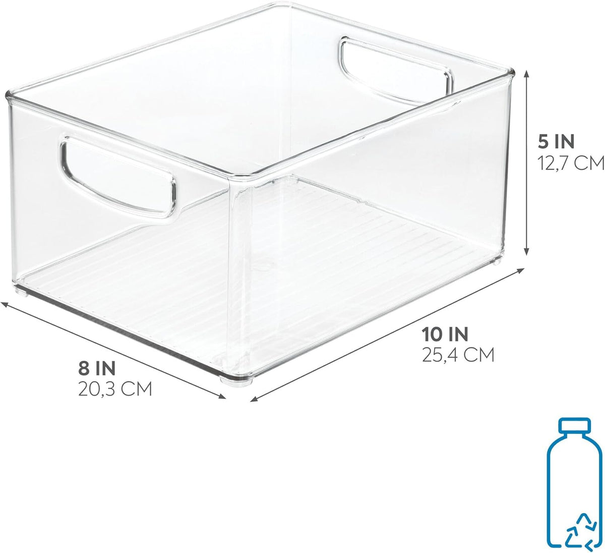 Stackable Clear Plastic Bin with Handles, 2-Pack | Kitchen Organizers and Storage, For Fridge and Pantry
