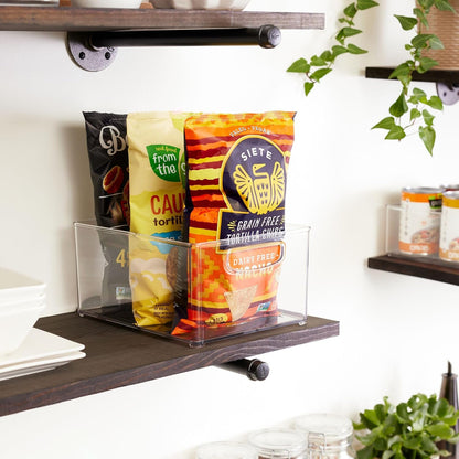 Stackable Clear Plastic Bin with Handles, 2-Pack | Kitchen Organizers and Storage, For Fridge and Pantry