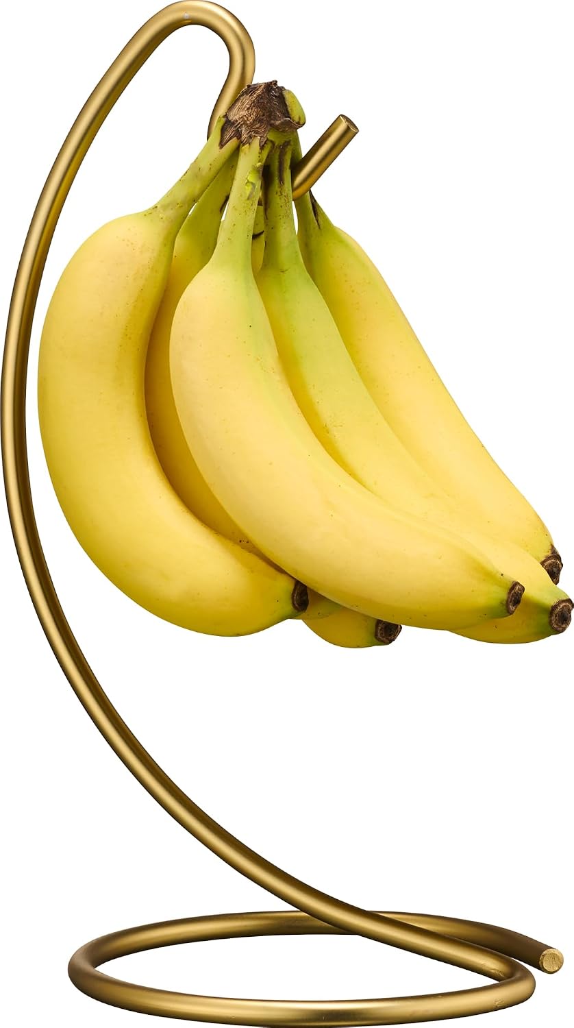 Banana Holder Modern Rack Hanger Tree Stand Hook for Kitchen Countertop. Satin Nickel Banana Holder Keeper Stand (Brushed Brass)