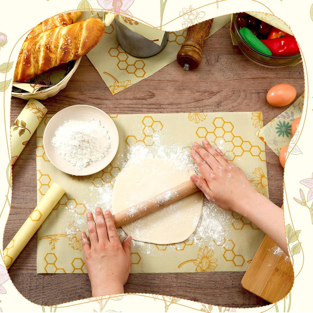 3 Rolls Reusable Beeswax Food Wrap, 13'' x 59''