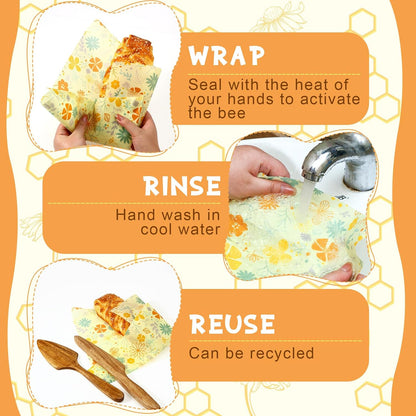 3 Rolls Reusable Beeswax Food Wrap, 13'' x 59''
