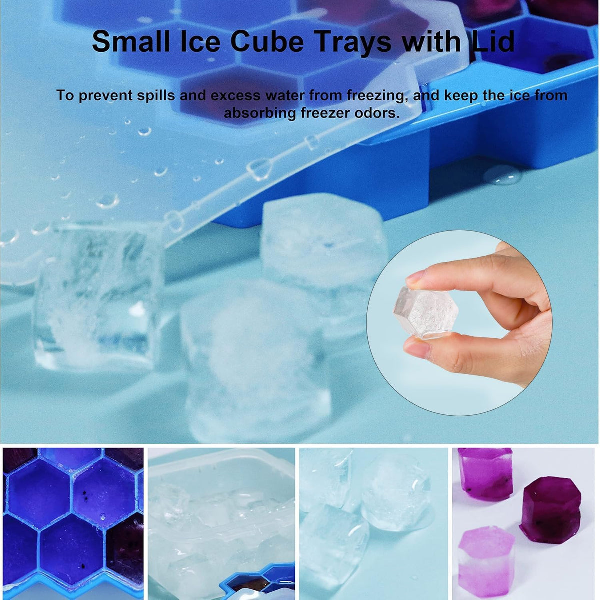 Ice Cube Trays for Freezer with Lid-3 Packs Silicone Ice Cube Tray with Lid Ice Maker,Easy-Release Reusable Ice Cube in Organizer Bins or Ice Bucket for Cocktail bar or Iced Coffee Cup