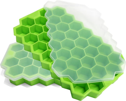 Ice Cube Trays for Freezer with Lid-3 Packs Silicone Ice Cube Tray with Lid Ice Maker,Easy-Release Reusable Ice Cube in Organizer Bins or Ice Bucket for Cocktail bar or Iced Coffee Cup