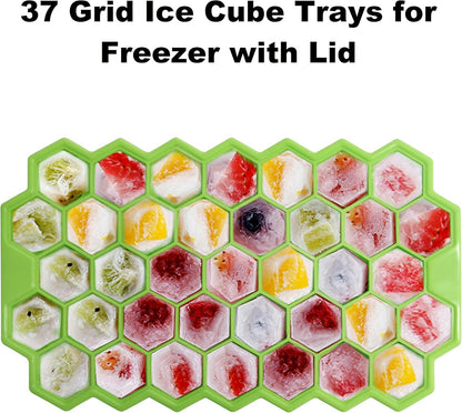 Ice Cube Trays for Freezer with Lid-3 Packs Silicone Ice Cube Tray with Lid Ice Maker,Easy-Release Reusable Ice Cube in Organizer Bins or Ice Bucket for Cocktail bar or Iced Coffee Cup