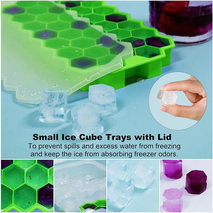 Ice Cube Trays for Freezer with Lid-3 Packs Silicone Ice Cube Tray with Lid Ice Maker,Easy-Release Reusable Ice Cube in Organizer Bins or Ice Bucket for Cocktail bar or Iced Coffee Cup