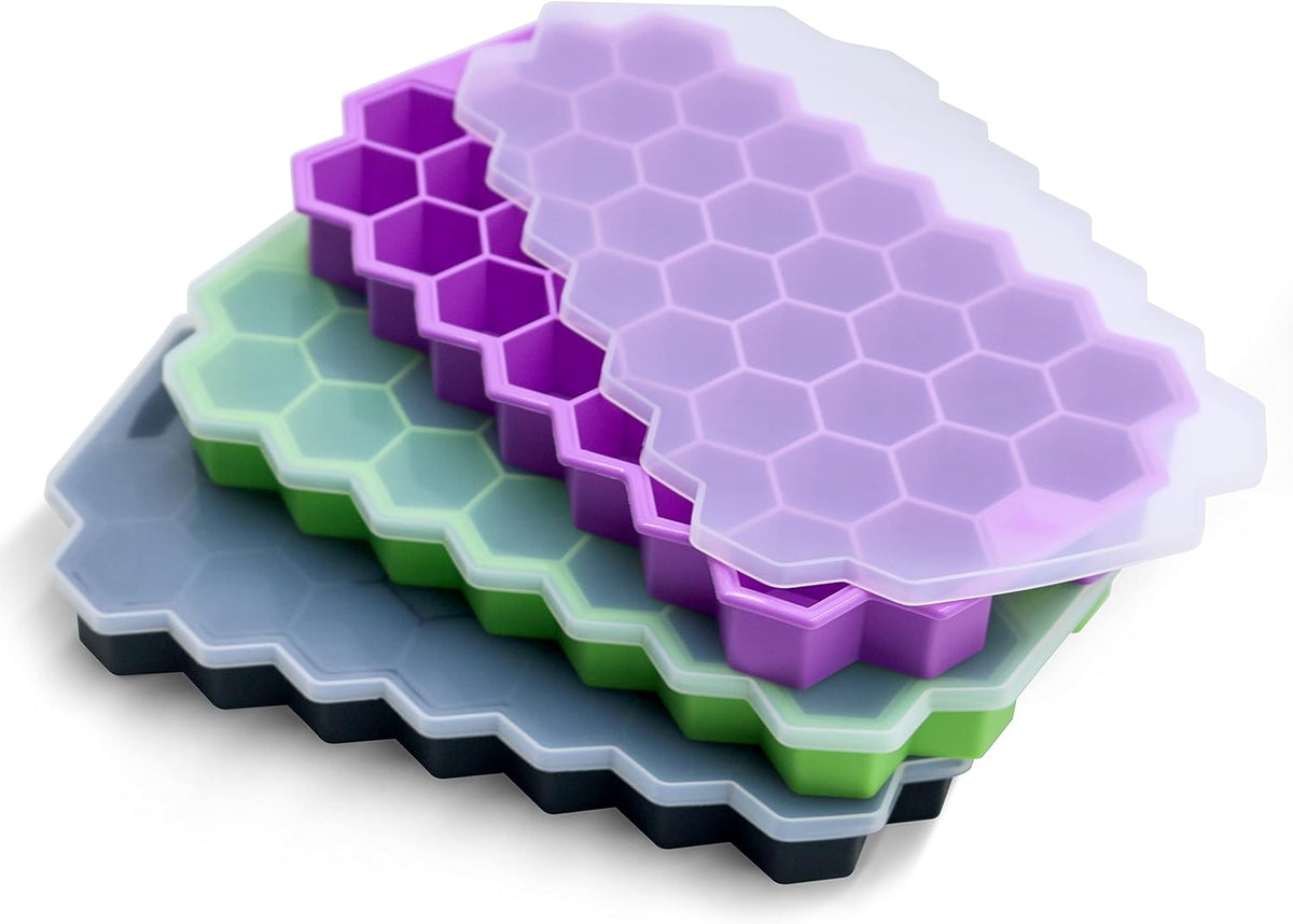 Ice Cube Trays for Freezer with Lid-3 Packs Silicone Ice Cube Tray with Lid Ice Maker,Easy-Release Reusable Ice Cube in Organizer Bins or Ice Bucket for Cocktail bar or Iced Coffee Cup
