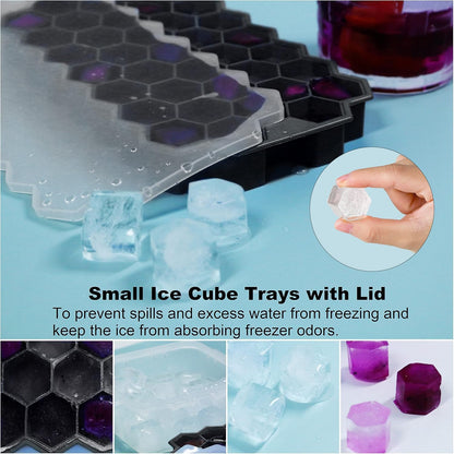 Ice Cube Trays for Freezer with Lid-3 Packs Silicone Ice Cube Tray with Lid Ice Maker,Easy-Release Reusable Ice Cube in Organizer Bins or Ice Bucket for Cocktail bar or Iced Coffee Cup